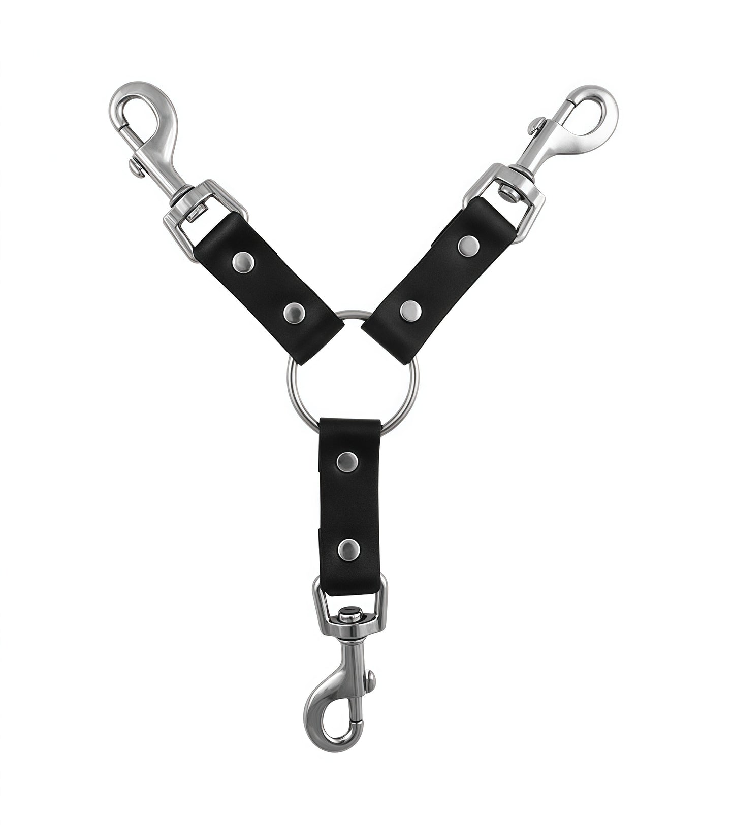3-Way Leather Hogtie Black with AISI 304 SURGICAL STEEL hardware