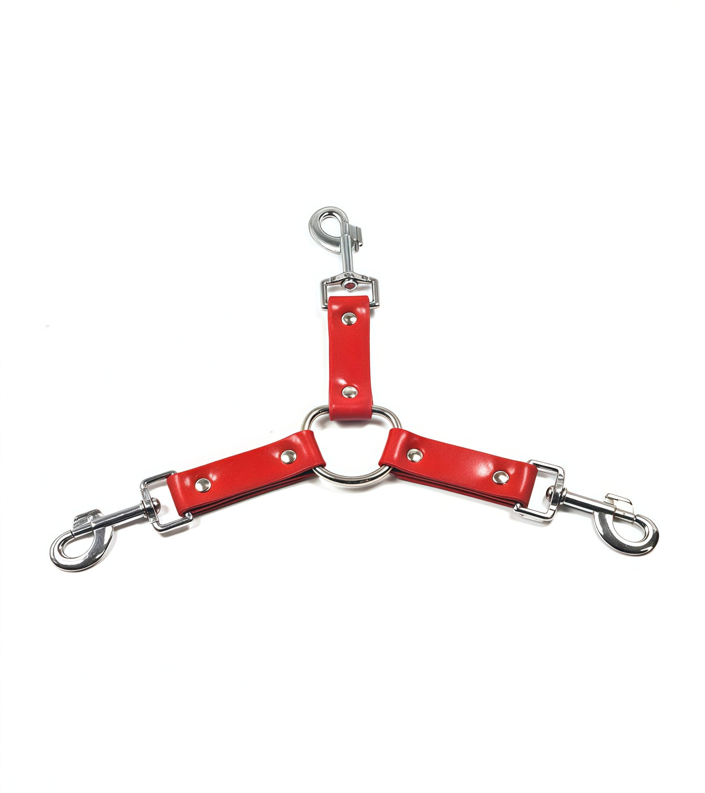 3-Way Leather Hogtie Red with AISI 304 SURGICAL STEEL hardware by Perfectra
