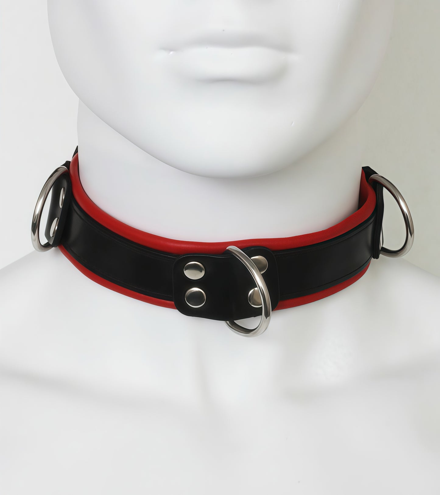 Deluxe Leather Bondage Collar in Red with Padded Interior and Heavy-Duty D-Ring
