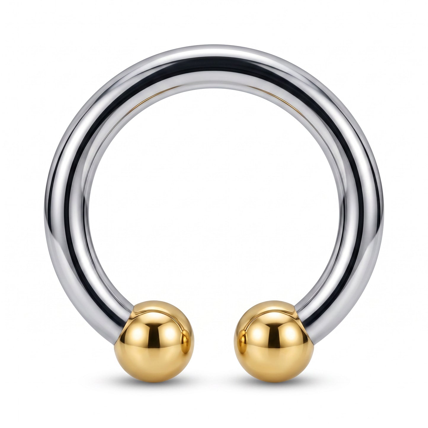 The Horseshoe Glans Ring is a premium metal ring expertly crafted from AISI 304 SURGICAL STEEL. Featuring a sleek mirror-polished finish with smooth edges and a golden tip accent, this ring combines durability with refined industrial style. Its balanced structure ensures comfortable wear while maintaining a strong, corrosion-resistant design. The silver body paired with a golden tip adds a sophisticated touch, making this piece ideal for those seeking a stylish and lasting metal accessory.