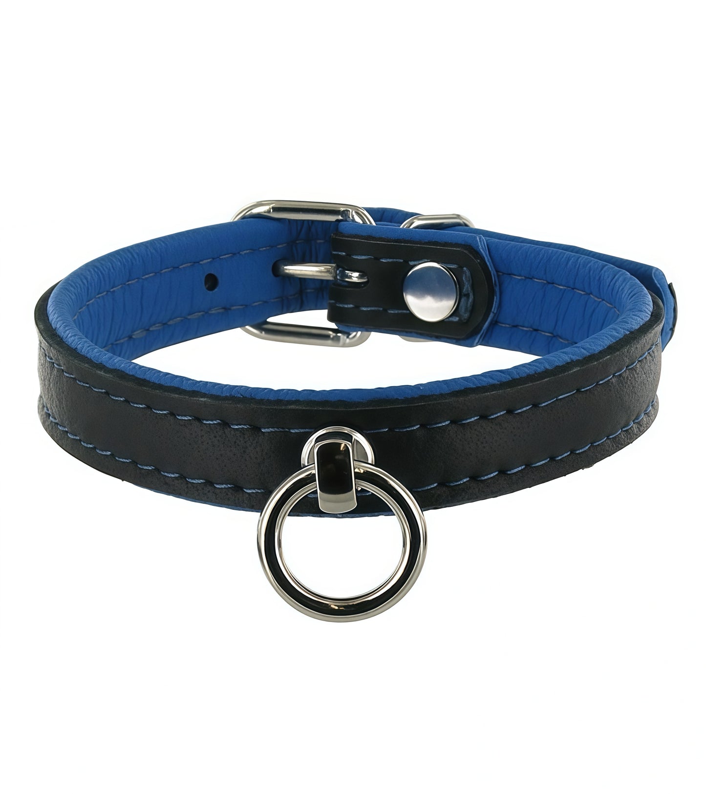 Slim Line Leather Neck Collar in Blue - sleek and comfortable bondage restraint
