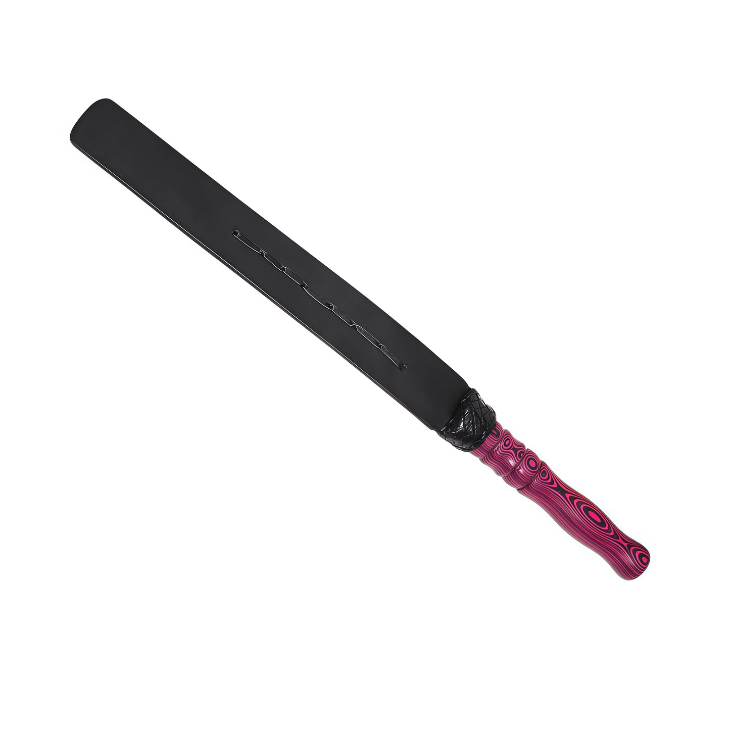 Wooden Handle Leather Paddle with natural wood grip and black leather surface