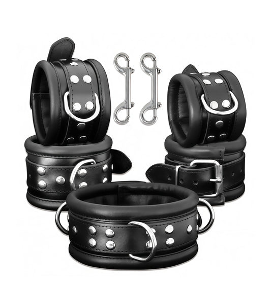 Supreme Leather Bondage Set – Premium Black Padded Restraint Kit