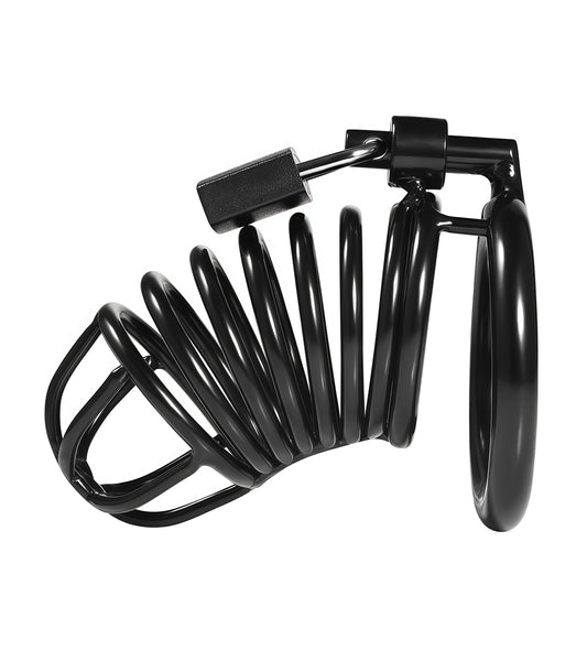 Black Spiral Chastity Cage – Stainless Steel Black Coated Chastity Device by Perfectra Distribution