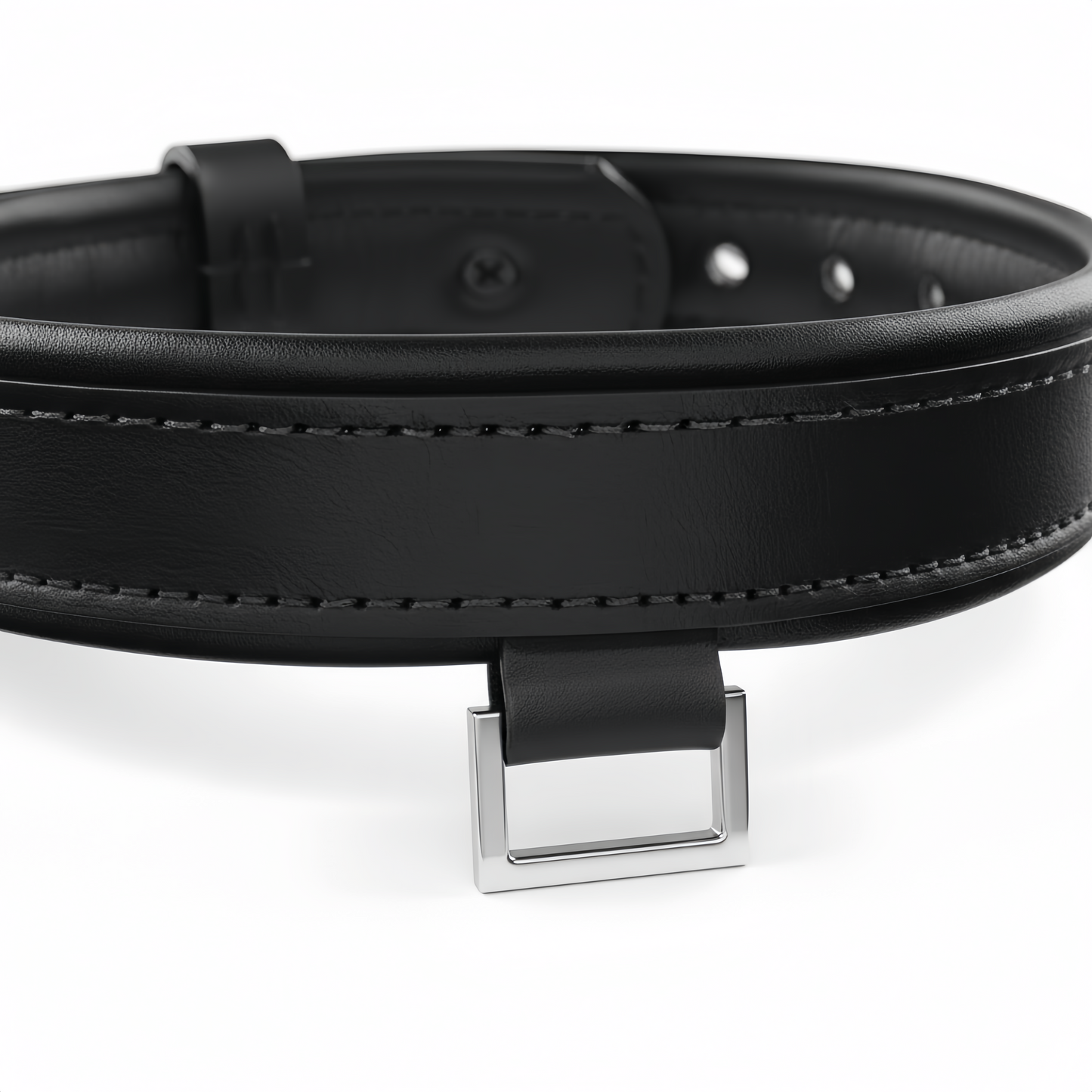 Leather Collar with Horizontal Ring – Adjustable Leather Neck Collar with Center Bar Ring