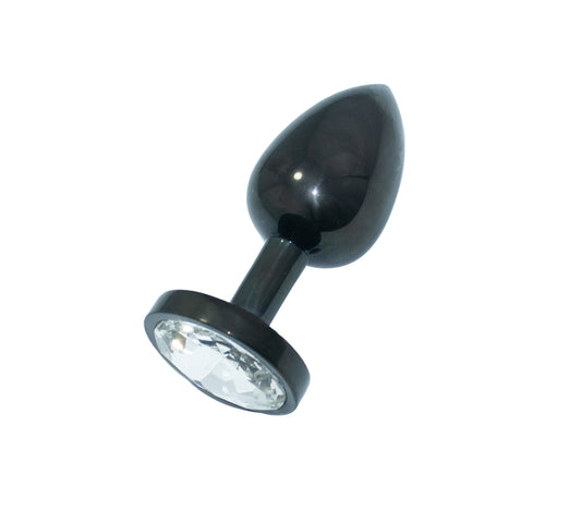 Stainless Steel Smooth Jeweled Butt Plug with Black Plasma Coating – Elegance Meets Sensation