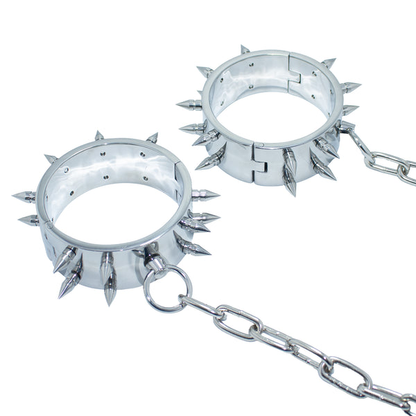 Stainless Steel Spiked Wrist Cuffs 40mm Height — Premium BDSM Accessory by Perfectra Distribution