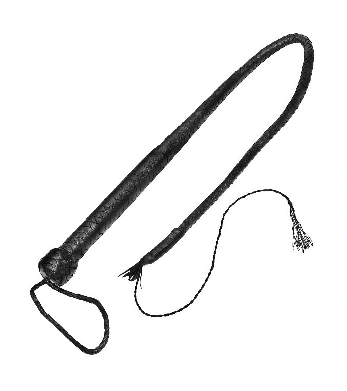 Black Leather Whip with leather-wrapped handle