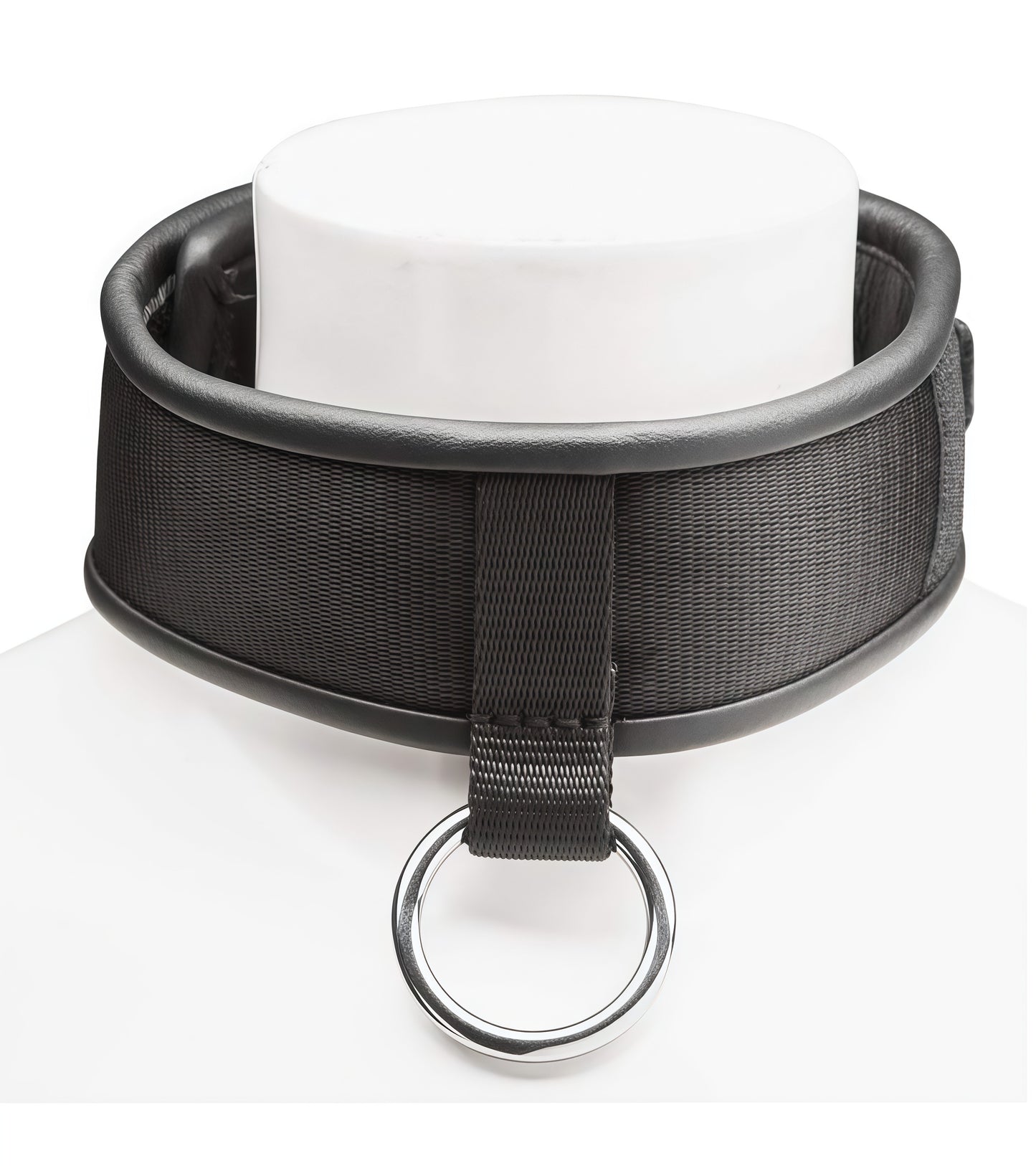 Deluxe Bondage Collar with O-Ring in black premium padded synthetic material