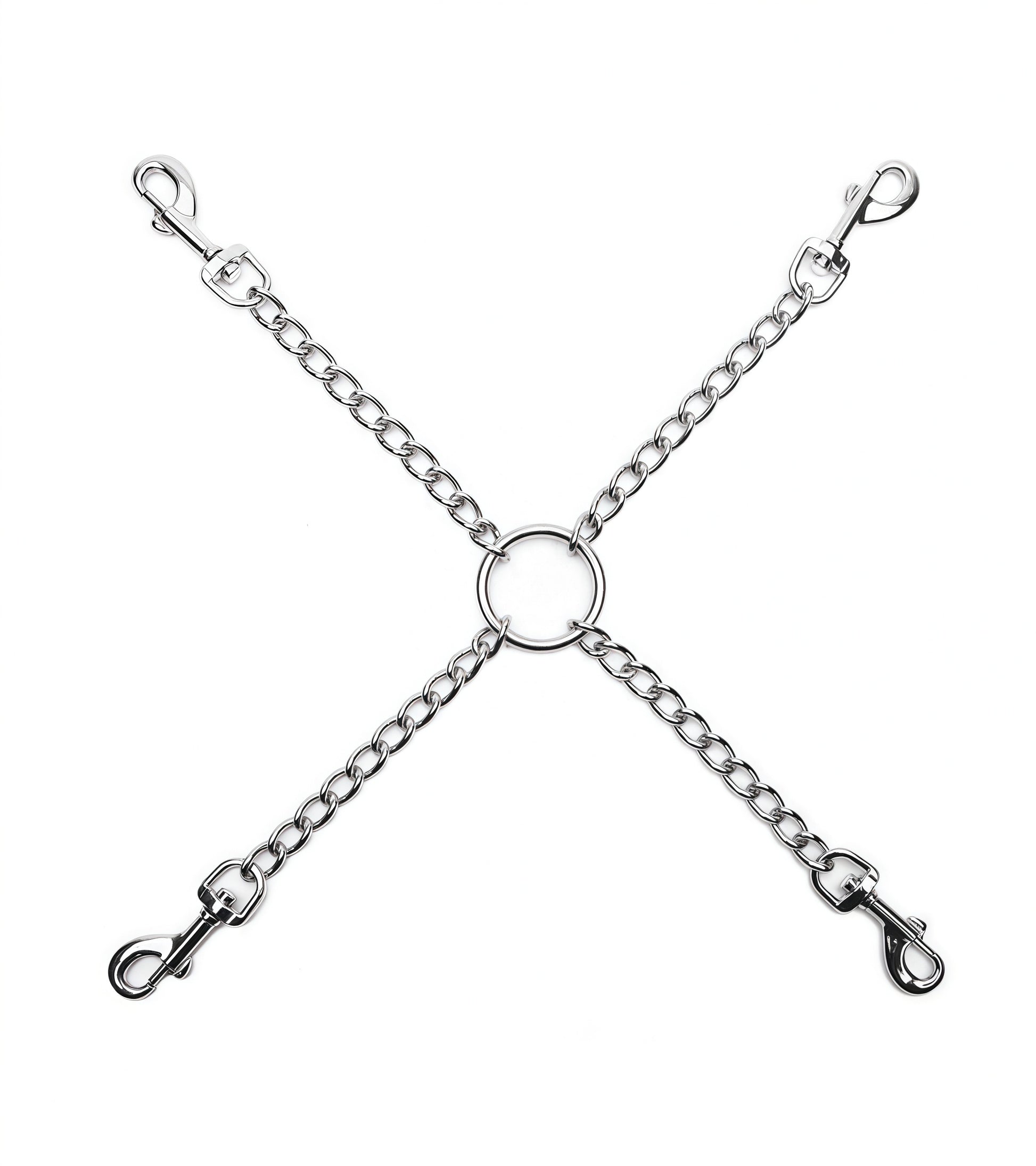 Deluxe Chain Hogtie with black leather straps and polished   AISI 304 SURGICAL STEEL chain links