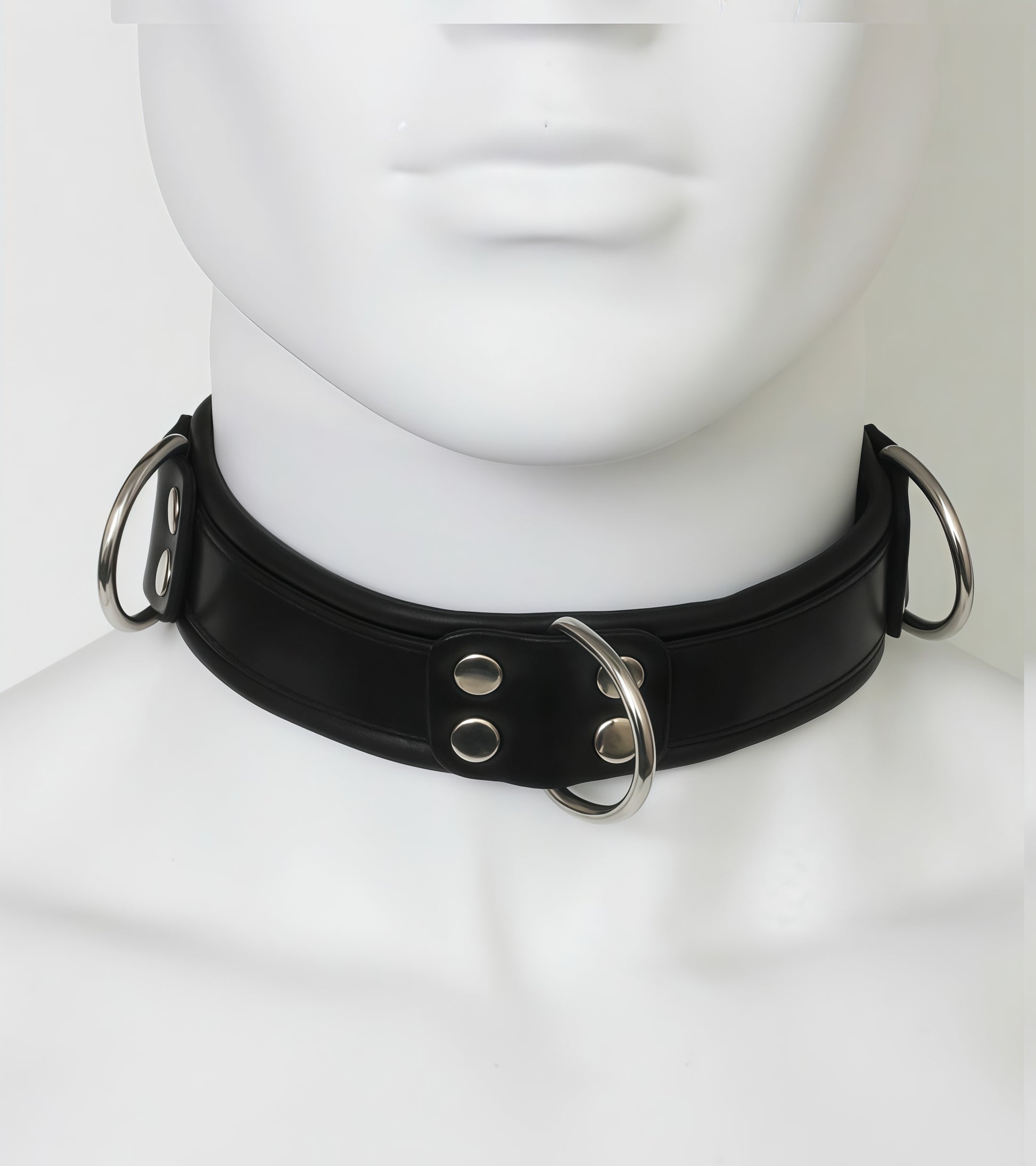 Deluxe Leather Bondage Collar – Black premium padded BDSM restraint collar with adjustable buckle and D-ring