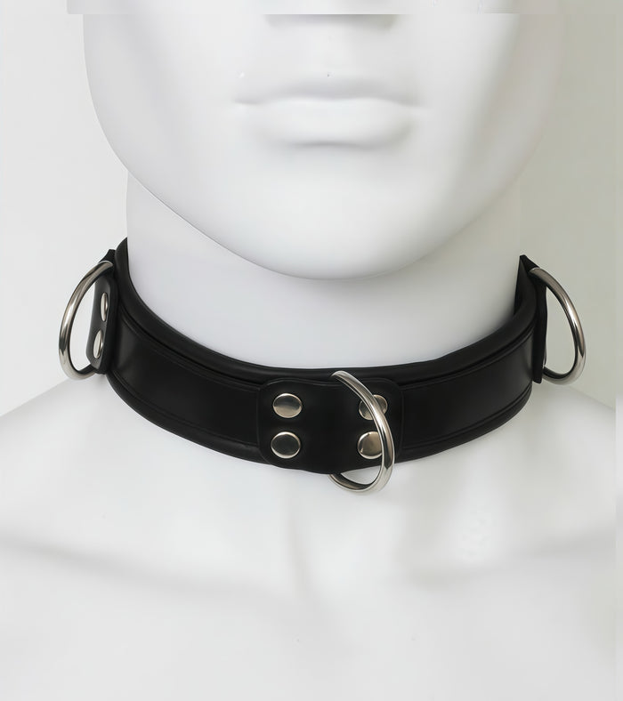 Deluxe Leather Bondage Collar – Black | Padded Restraint