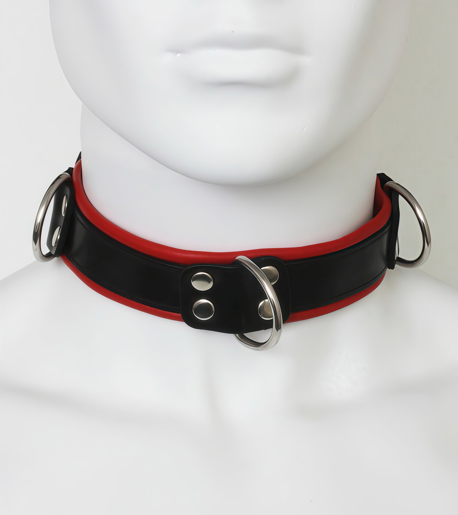 Deluxe Leather Bondage Collar in Red with Padded Interior and Heavy-Duty D-Ring