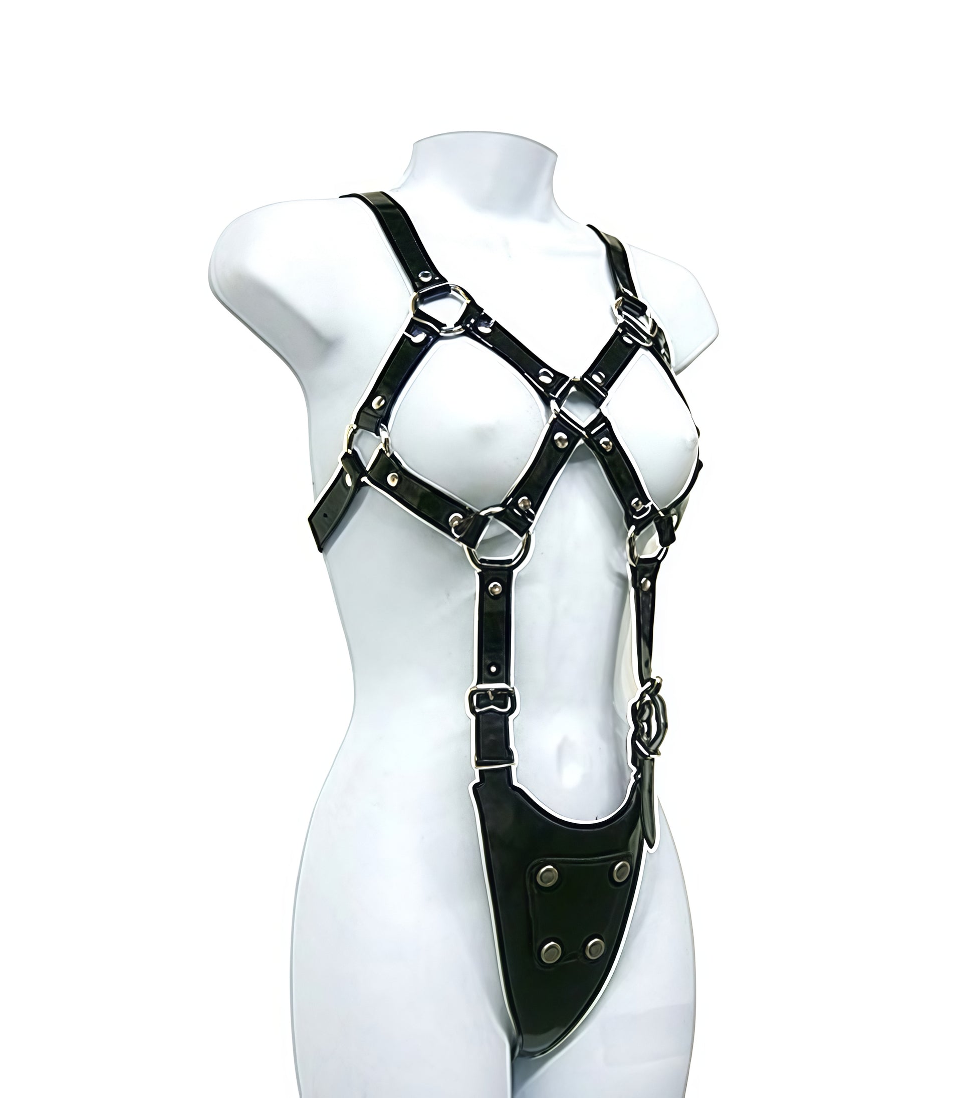 Exposed Body Dildo Harness by Perfectra Distribution made of genuine leather with metal fittings
