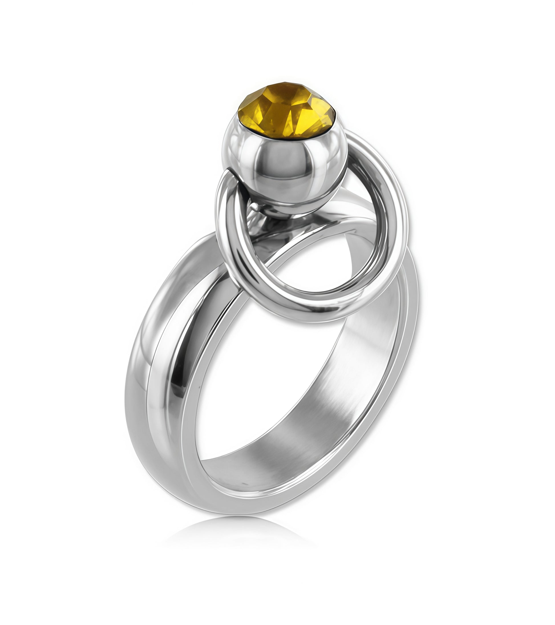 Gemstone O-Ring luxury bondage ring with embedded jewel on polished     AISI 304 SURGICAL STEEL