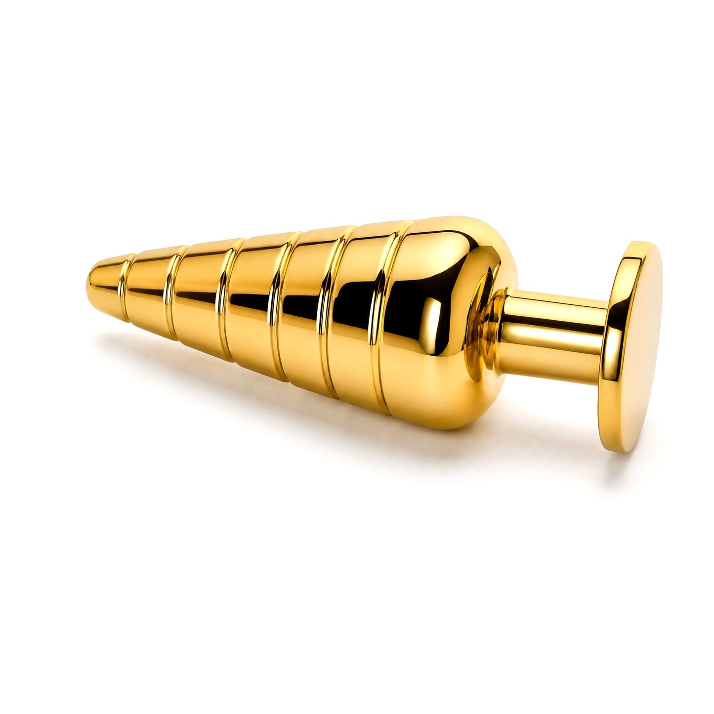 The Stainless Steel Grooved Butt Plug Gold is a premium intimate accessory crafted from polished AISI 304 SURGICAL STEEL. Featuring a thoughtfully designed grooved surface and an elegant gold finish, this durable butt plug provides both comfort and style for a sophisticated experience.