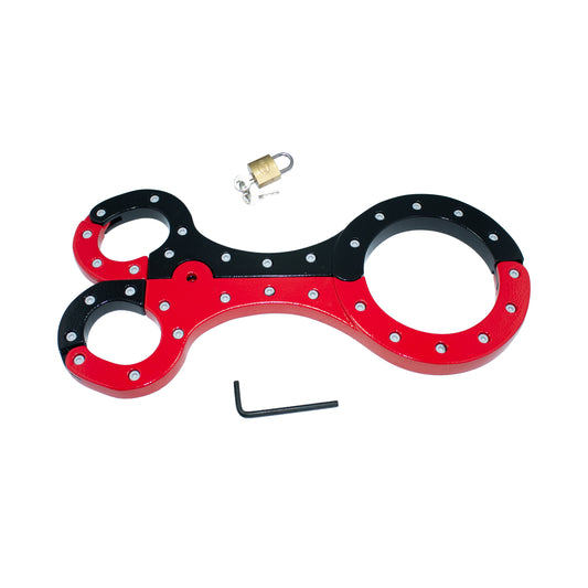 Heavy-Duty Aluminum Handcuff + Collar Combo (Red & Black) — Premium Bondage Restraint by Perfectra Distribution