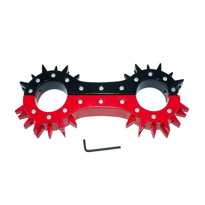 Heavyweight Spiked Aluminum Handcuffs (Red & Black) — Bondage Restraints