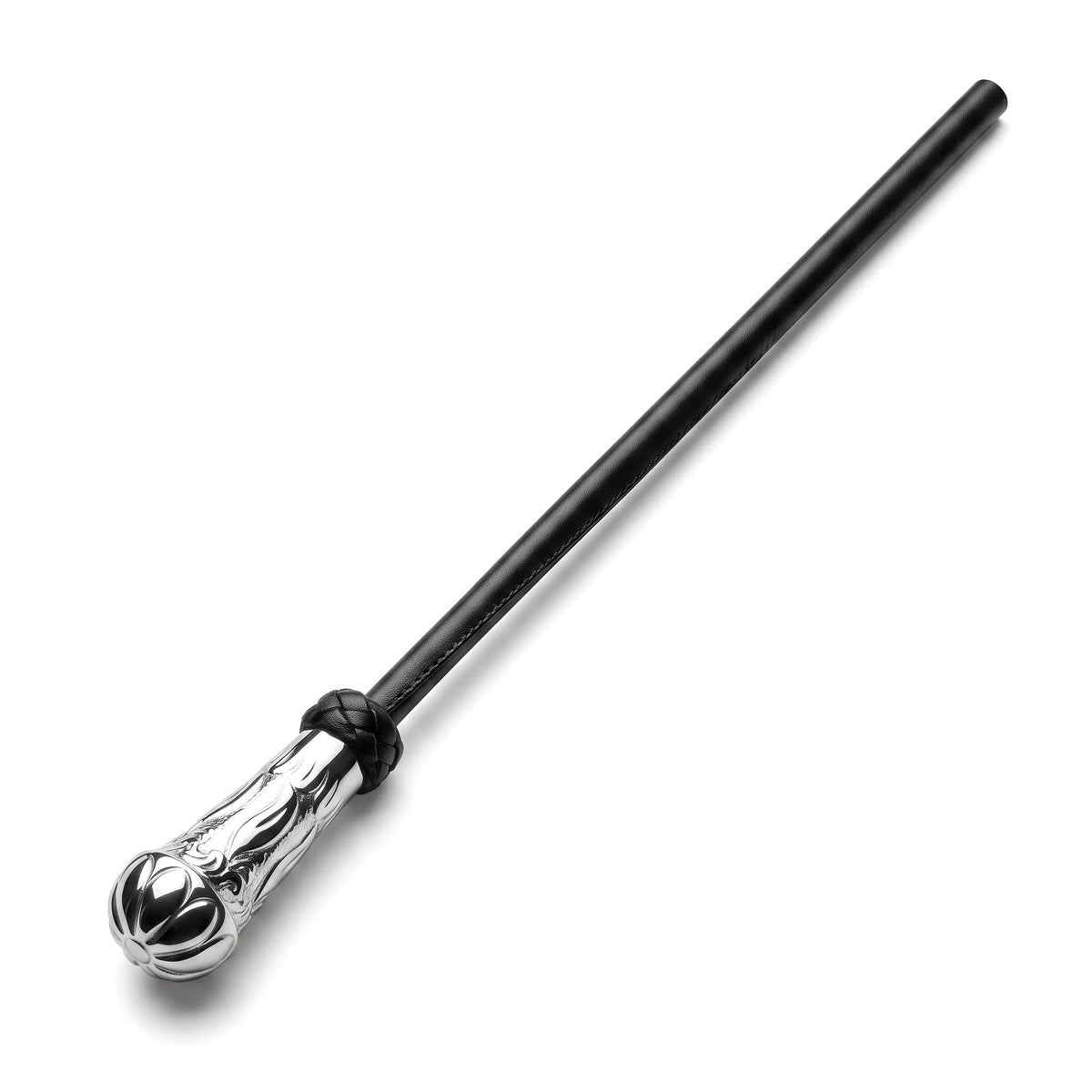 Hollow Handle Stick wrapped in leather-style fabric with a fitted steel cap on the handle for BDSM discipline and roleplay.