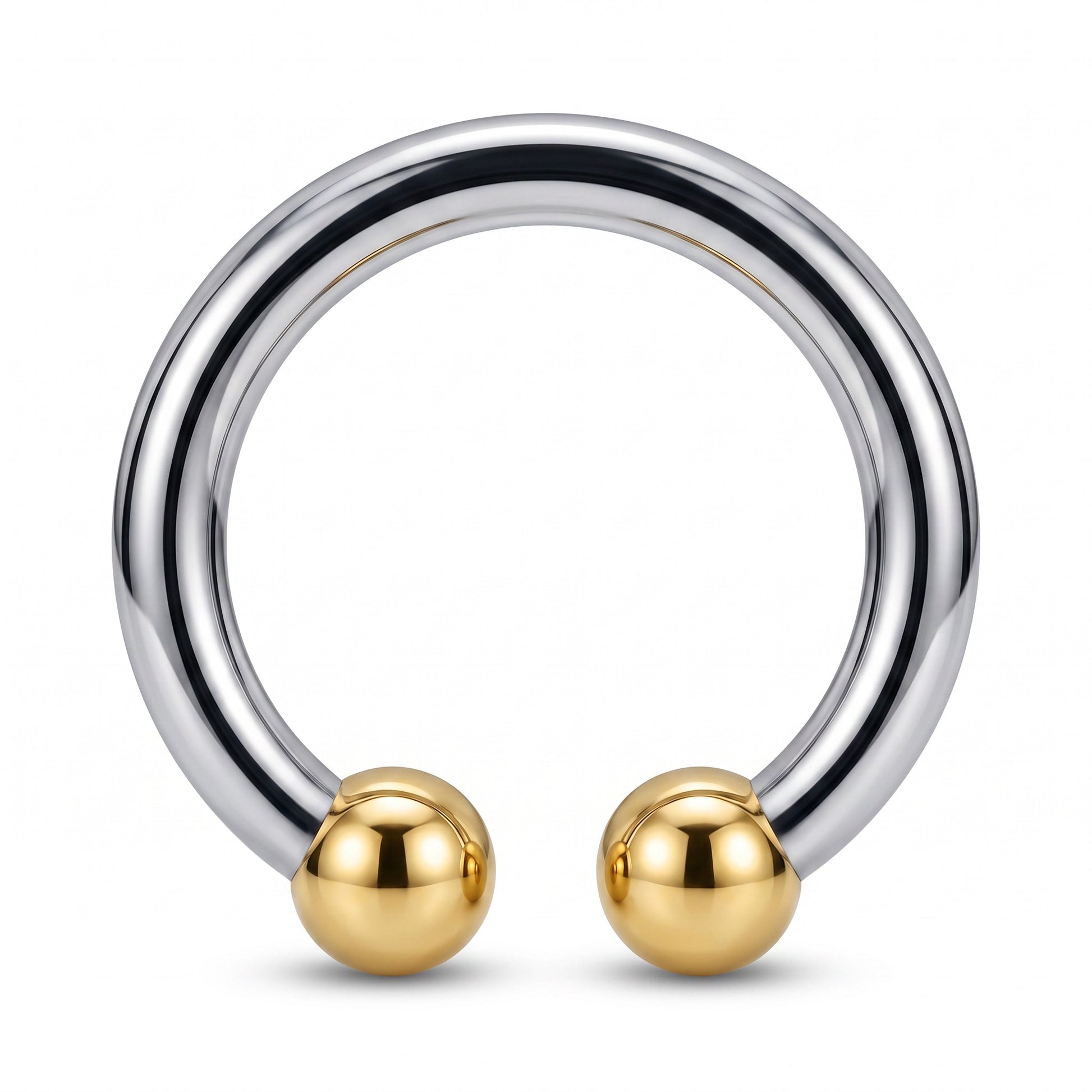 The Horseshoe Glans Ring is a premium metal ring expertly crafted from AISI 304 SURGICAL STEEL. Featuring a sleek mirror-polished finish with smooth edges and a golden tip accent, this ring combines durability with refined industrial style. Its balanced structure ensures comfortable wear while maintaining a strong, corrosion-resistant design. The silver body paired with a golden tip adds a sophisticated touch, making this piece ideal for those seeking a stylish and lasting metal accessory.