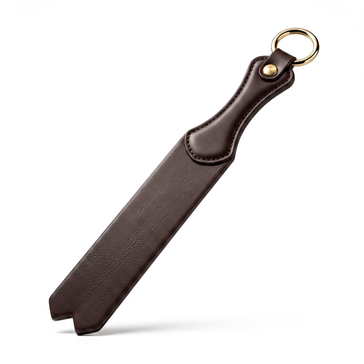 Leather Spanking Slapper Brown with Gold Hardware - BDSM Impact Slapper
