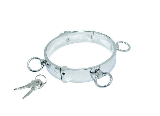 Lockable Stainless Steel Collar with 4 Sturdy Rings — Premium BDSM Gear by Perfectra Distribution