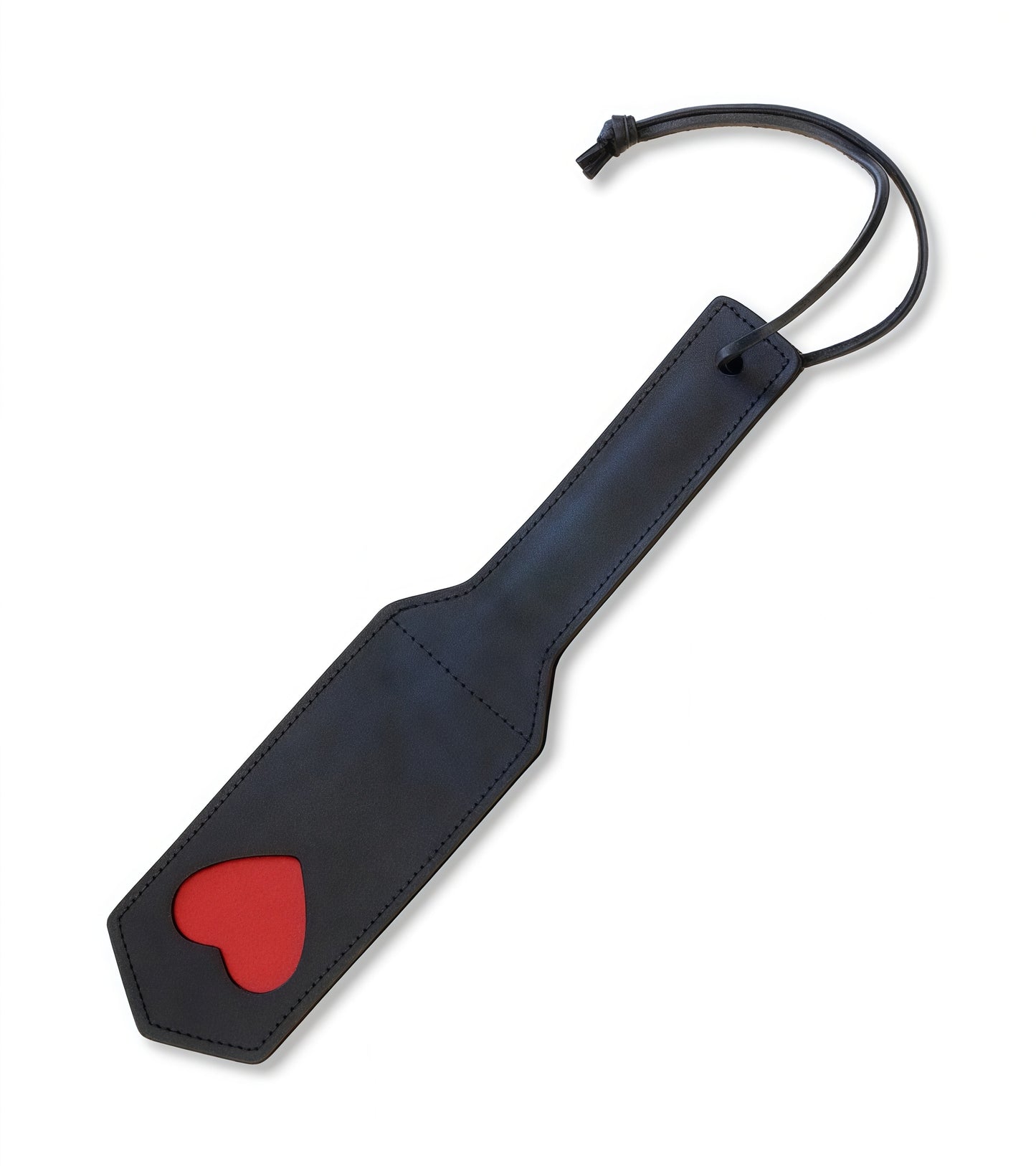 Leather spanking paddle with red heart design