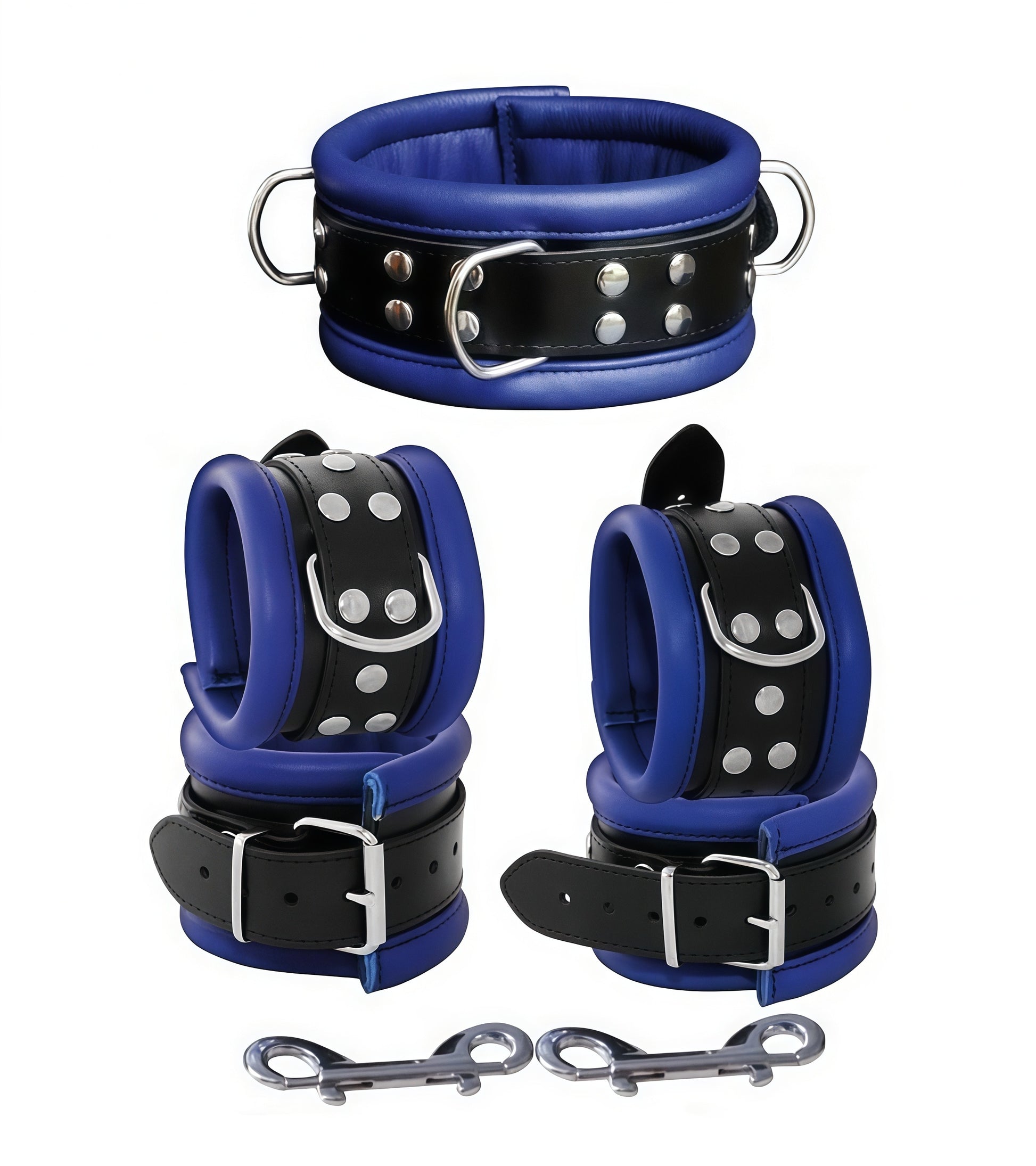 Purple Supreme Leather Bondage Set with Collar and Cuffs by Perfectra Distribution