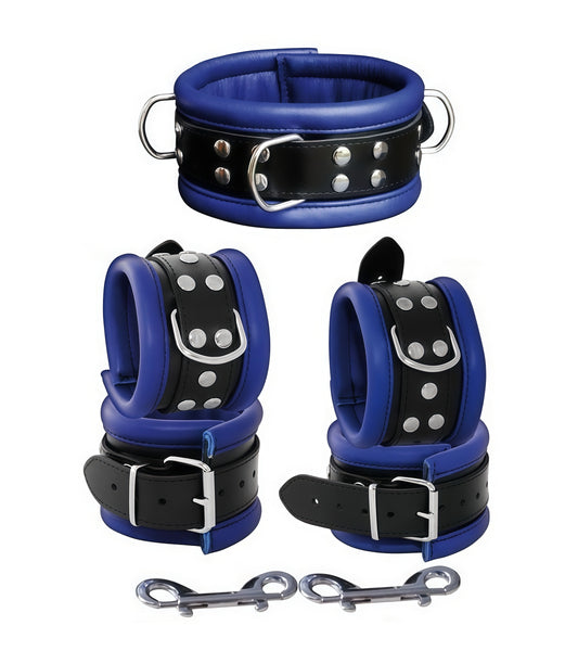 Perfectra Distribution Supreme Leather Bondage Set – Purple (Collar & Cuffs)
