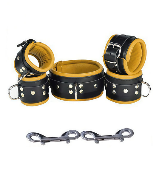 Perfectra Distribution Supreme Leather Bondage Set – Yellow (Collar & Cuffs)