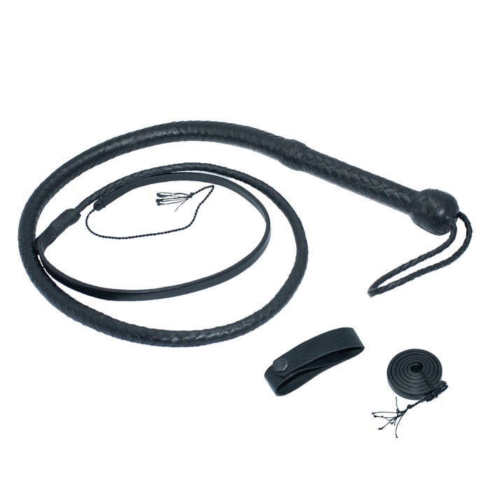Bull Whip - Genuine Kangaroo Leather, Black, Long and Durable