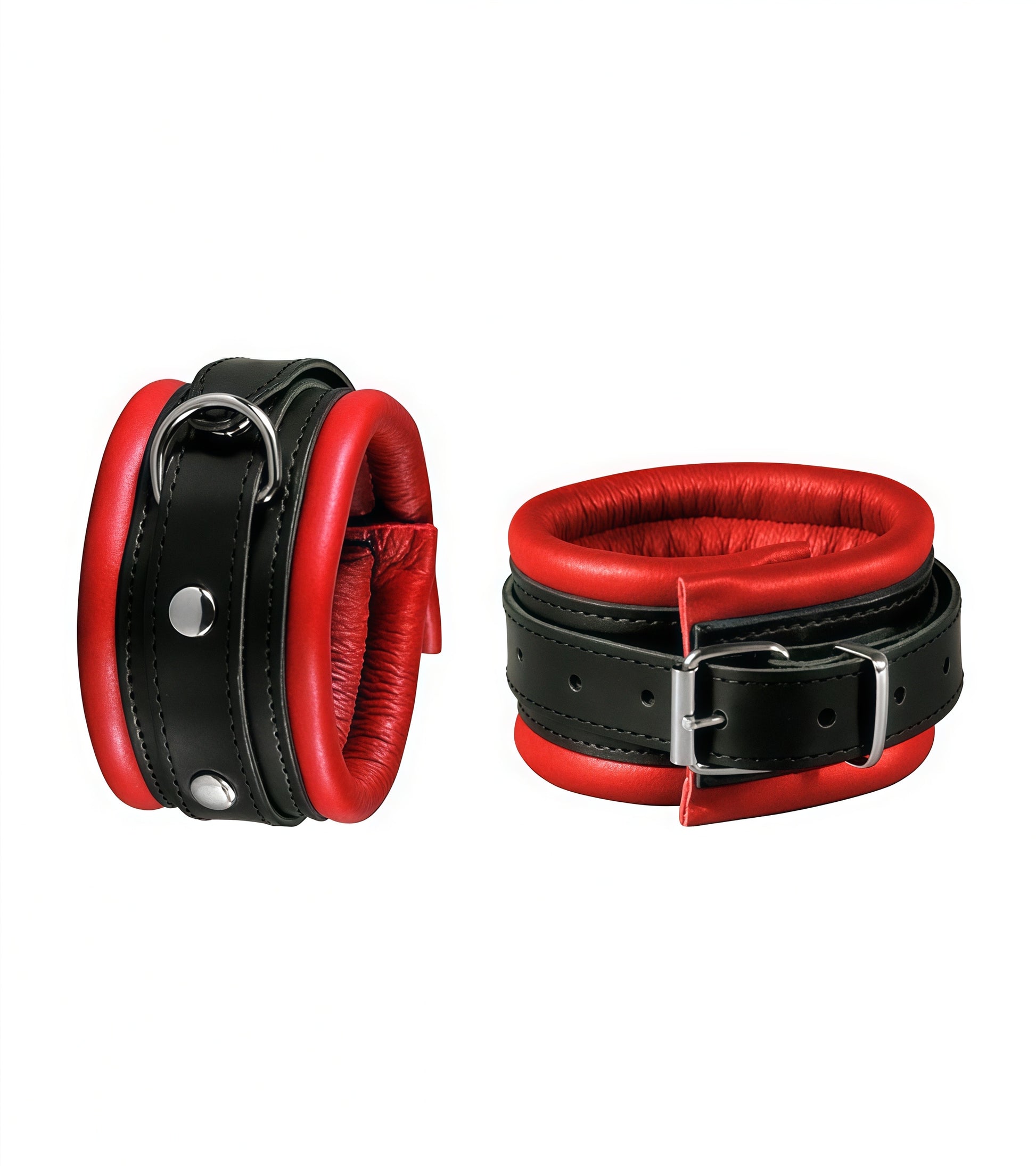 Premium Padded Leather Wrist and Ankle Cuffs Red Pair by Perfectra Instruments