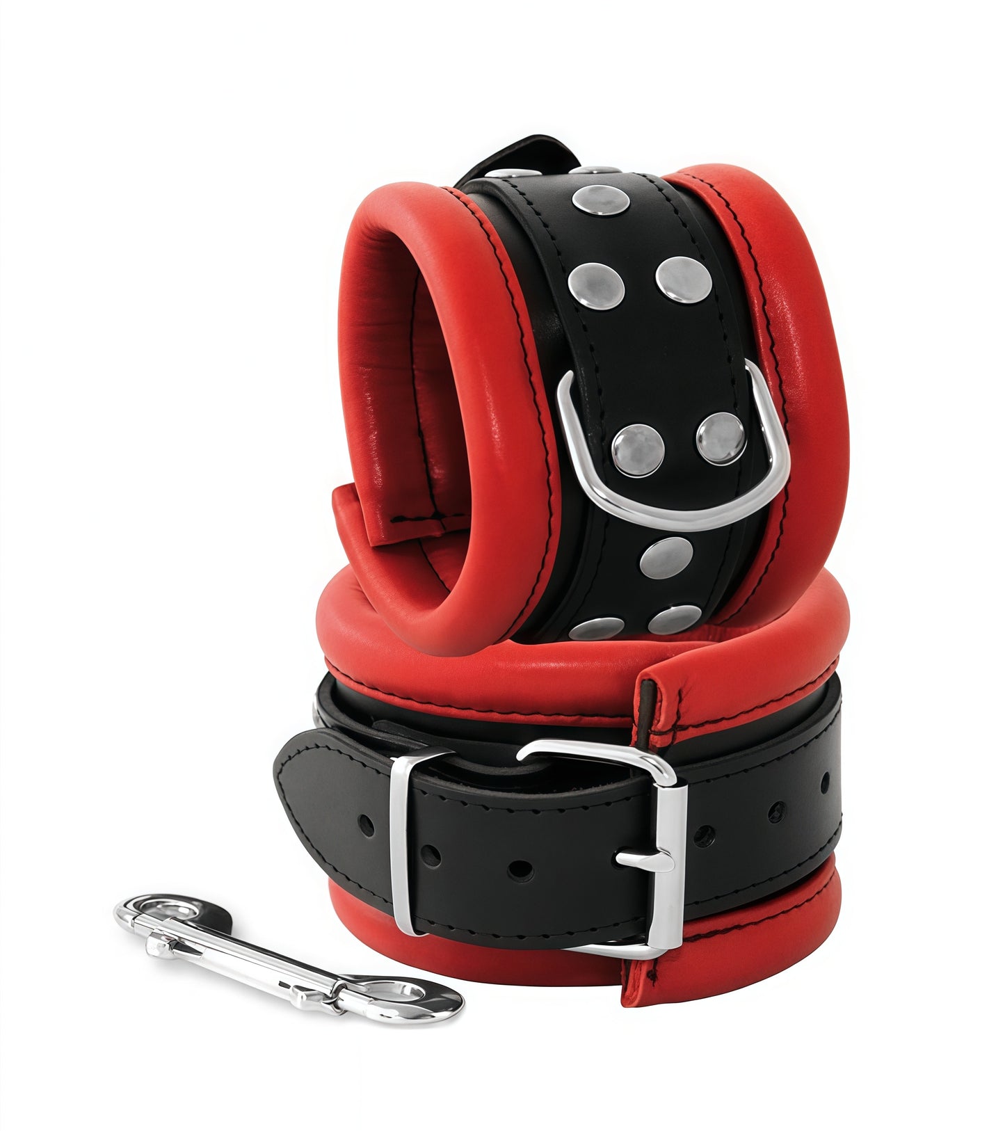 Premium Padded Leather Wrist and Ankle Cuffs - Red Pair