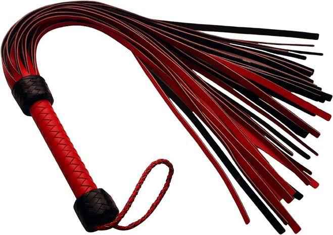 Red and Black Leather Flogger – BDSM Impact Toy for Sensual and Intense Play