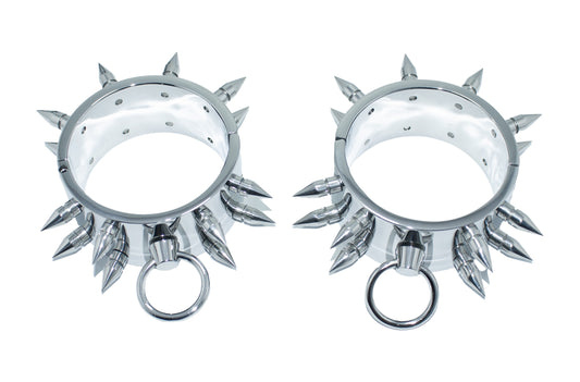 Spiked Ankle Cuff 40mm Height — Stainless Steel Restraint with Mounts, Chain & Allen Key
