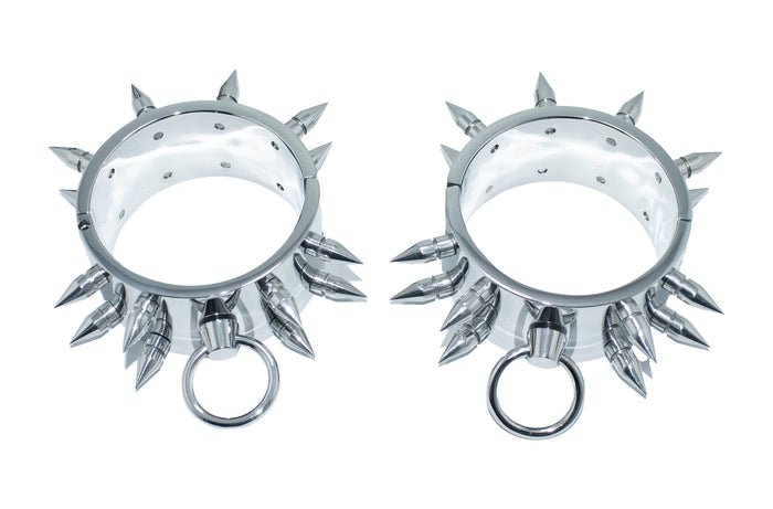 Spiked Ankle Cuff 40mm Height — Stainless Steel Restraint with Mounts, Chain & Allen Key