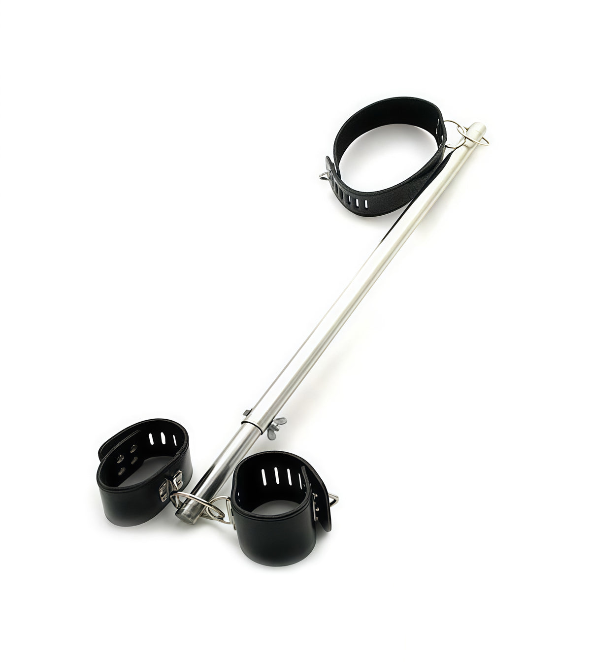 Spreader Lock Arm Bar with Adjustable Leather Cuffs & Collar — BDSM Restraint