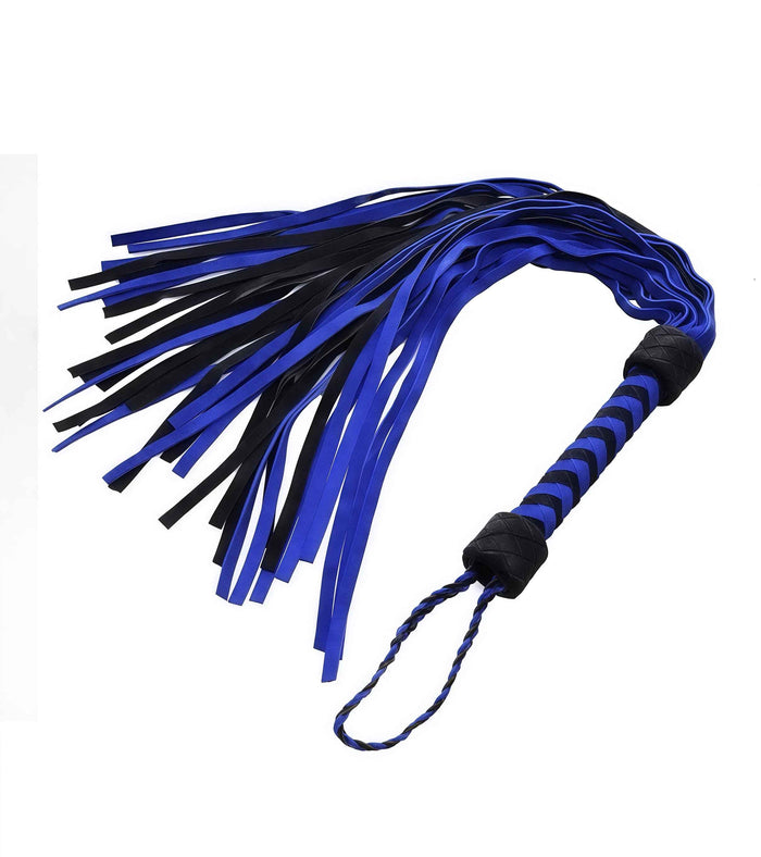 Striped Blue Leather Flogger – BDSM Impact Toy for Sensual and Intense Play