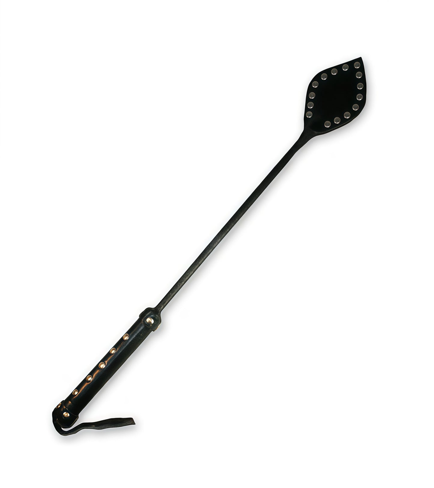Studded Riding Leather Crop with black leather and silver studs