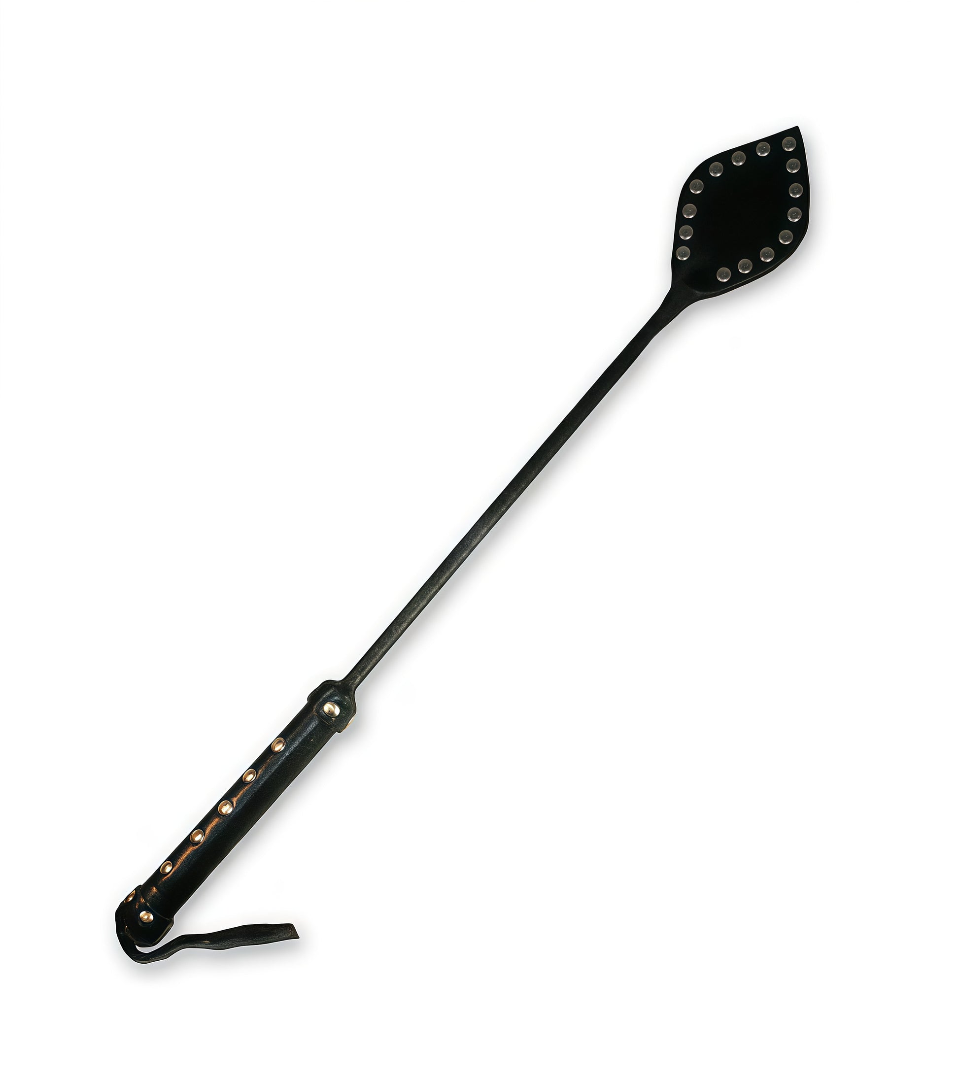 Studded Riding Leather Crop with black leather and silver studs