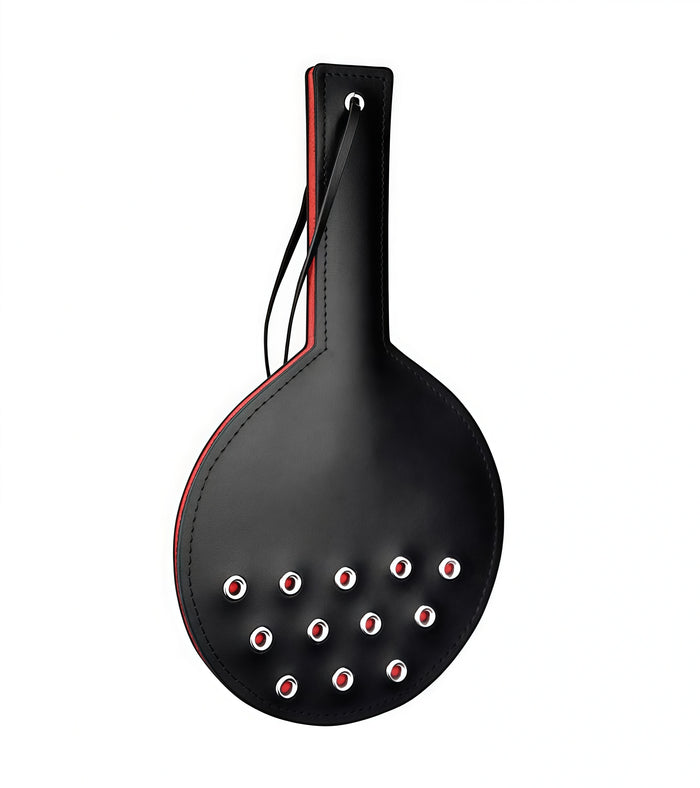 Studded Round Leather Paddle – Red & Black