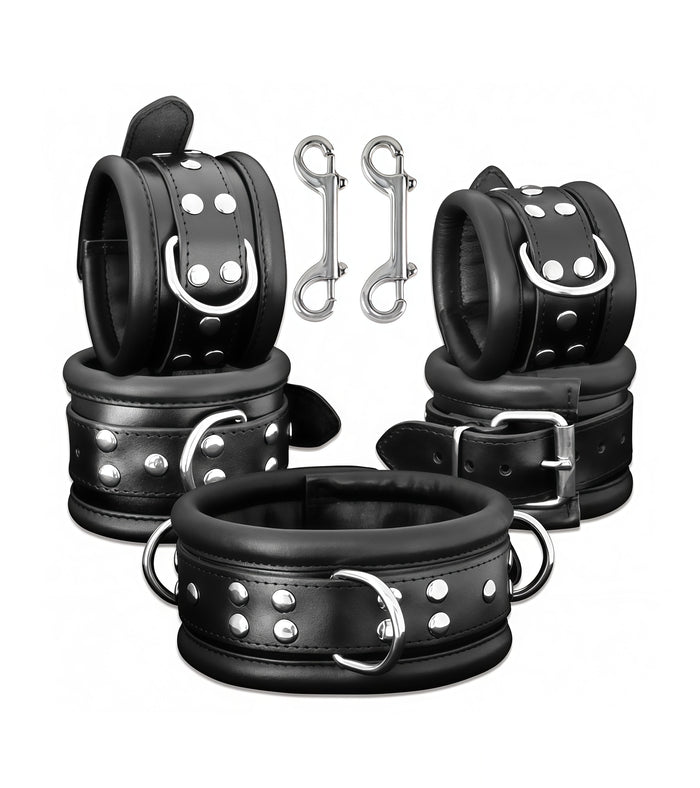Supreme Leather Bondage Set – Black Padded Restraint Kit