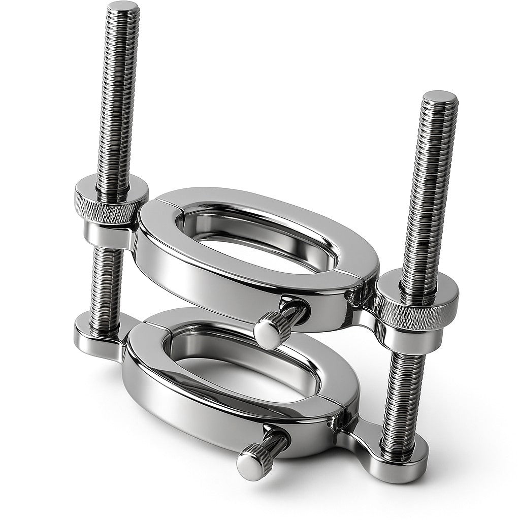 The CBT Oval Ball Stretcher offers a premium solution for consistent and secure ball stretching. Crafted from AISI 304 SURGICAL STEEL, this stretcher features a smooth oval design for optimal positioning and comfort. Its balanced weight distribution and mirror-polished surface ensure both durability and comfort for extended wear.