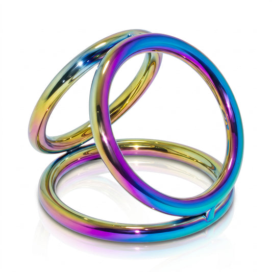 The Triple Ring Cages Multicolor for Cock and Ball by Perfectra Distribution is a premium adult toy designed for restraint and stimulation. Crafted from durable AISI 304 SURGICAL STEEL, this multicolor triple ring cage offers both aesthetic appeal and effective control.