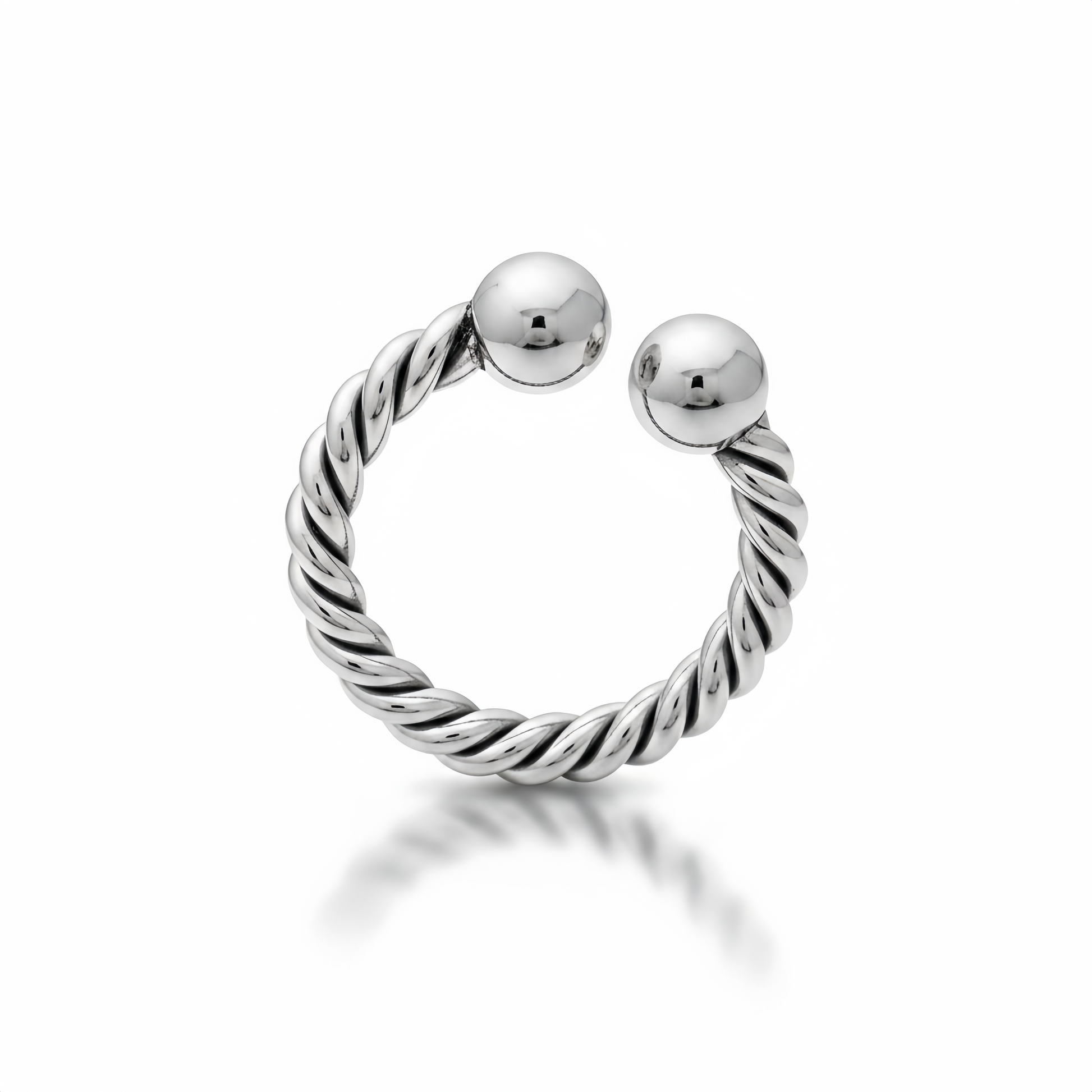 Twisted Wire Horseshoe Glans Ring in silver mirror-polished finish