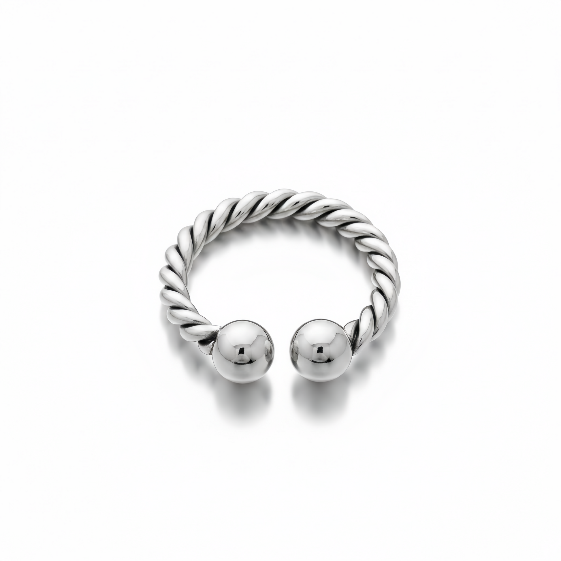 Twisted Wire Horseshoe Glans Ring in silver mirror-polished finish