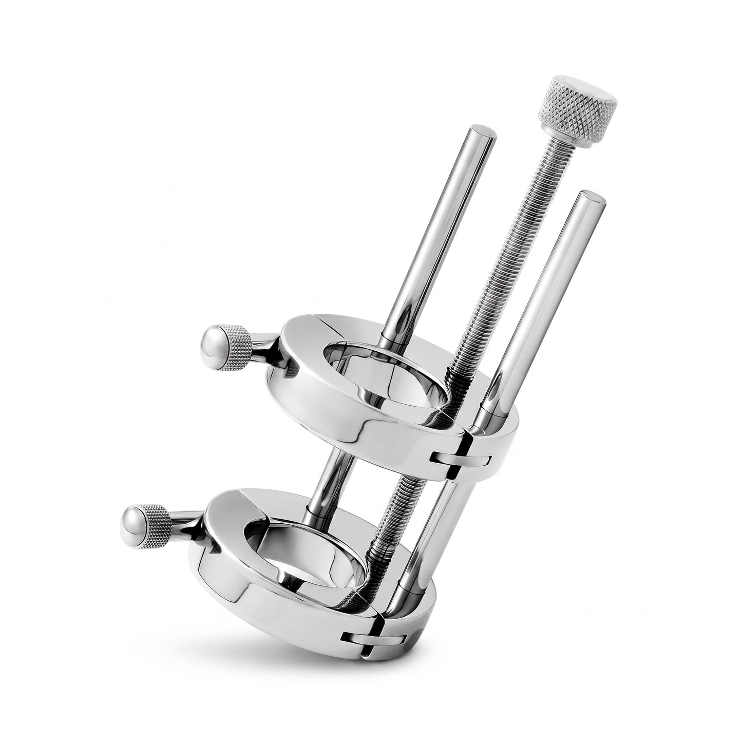 Discover new dimensions of sensuality and connection with the Ultimate Ball Stretcher. Crafted from premium AISI AISI 304 AISI 304 SURGICAL STEEL in a lustrous silver finish, this ball stretching stand offers two inner diameter options: 30 mm and 35 mm. With a unique hinged design and an adjustable threaded rod extending up to 120 mm, it delivers an intense, customizable experience. Weighing approximately 720 grams, it provides a perfect balance of weight and comfort for your most intimate moments.