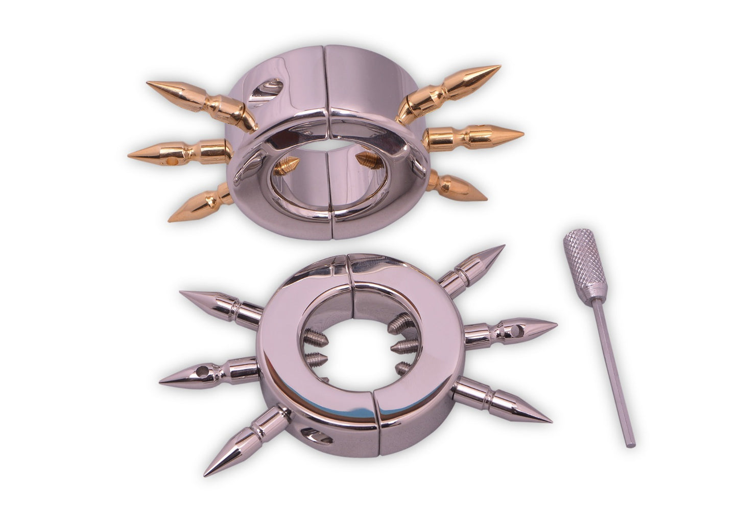 Perfectra Instruments Stainless Steel Ball Stretcher with External Spikes – Extreme Dominance & Sensation Play