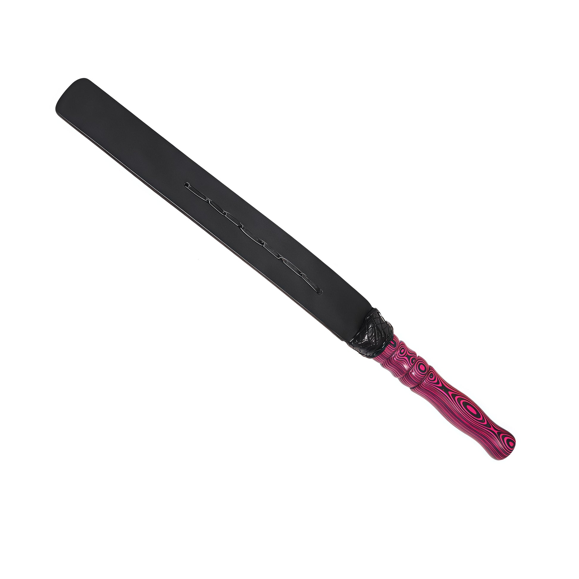 Wooden Handle Leather Paddle with natural wood grip and black leather surface