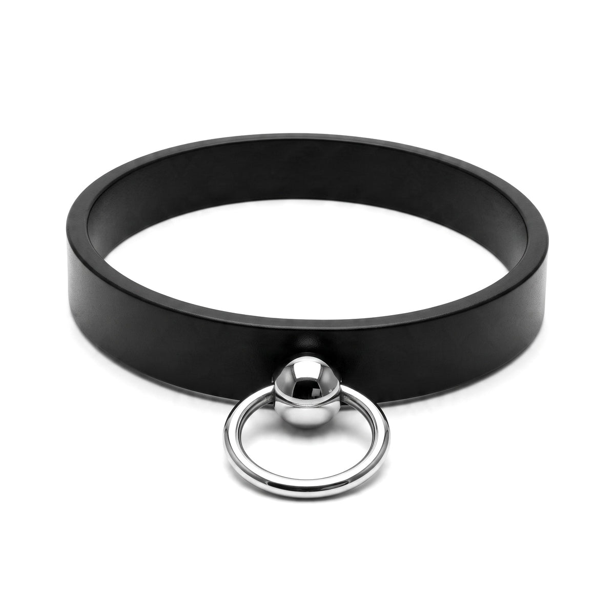 Black Flat Slave Collar with Silver Mount